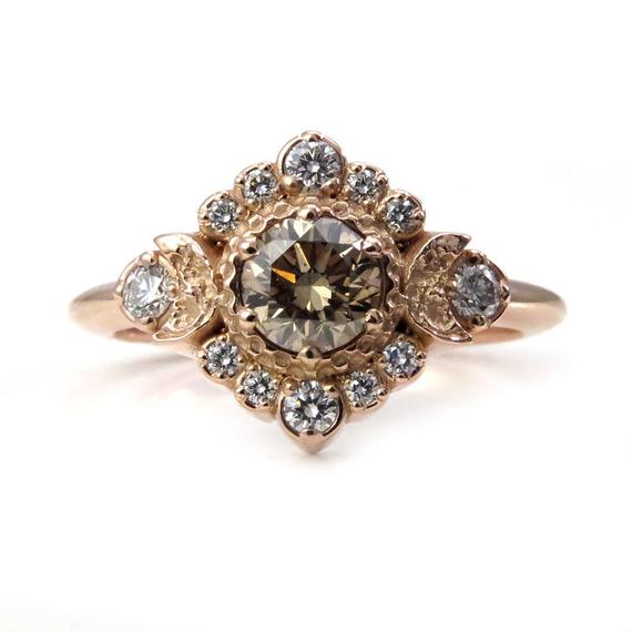 Champagne and White Diamond Engagement Ring - Moon Halo Boho Fine Jewelry precious.ly/pin.php?id=564…