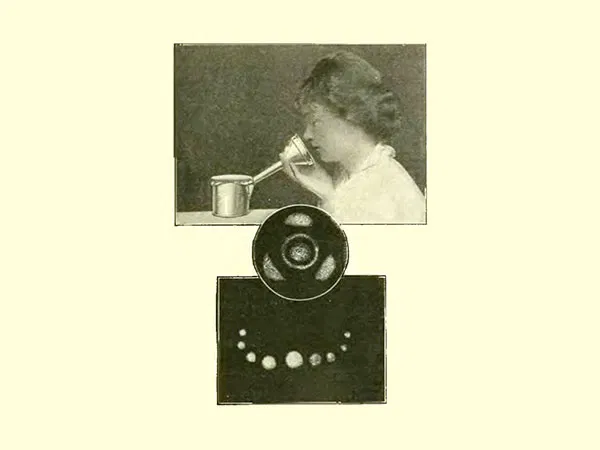 The invention was the eidophone, a device to visualise the voice. Since she was a teacher as well as a singer, she was interested in seeing the sound of the voice graphically, so she built a kind of trumpet that had a mouthpiece on one end and a membrane on the other.
