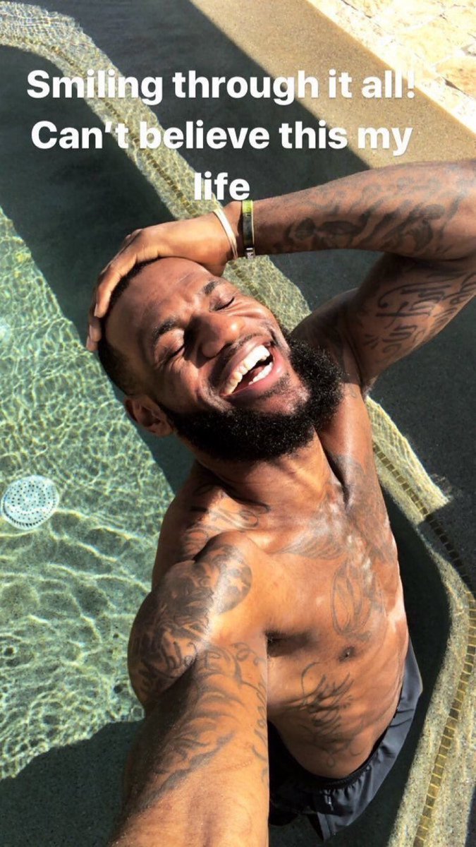 reactions on X: lebron james in pool smiling through it all can't