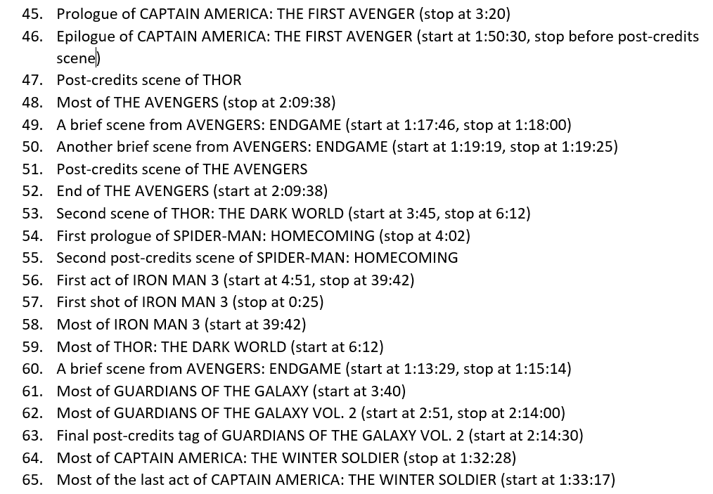 Well nerds, I fuckin' did it.Took me a global pandemic and a damn quarantine, but I did it.I figured out the precise chronological order of all the MCU movies (so far) BY SCENE.I'm out of my Goddamn mind. You're welcome.