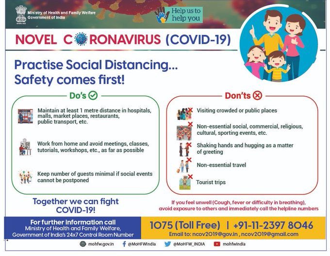 Do your part to mitigate the impact of #Coronavirus: Maintain #SocialDistancing and follow these do's and don'ts.

#SocialDistancing #COVID2019india #IndiaFightsCorona