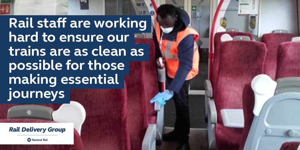 Members of the  #RailwayFamily like Eddie from  @CrossCountryUK are ensuring: High-touch areas on trains are thoroughly disinfected  Toilets are well stocked with soap and water Carriages are checked regularly throughout the day