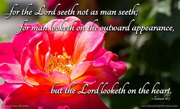SaltAndLightDvt's tweet photo. 7 But the Lord said unto Samuel, Look not on his countenance, or on the height of his stature; because I have refused him: for the Lord seeth not as man seeth; for man looketh on the outward appearance, but the Lord looketh on the heart. --1 Samuel 16:7 KJV https://t.co/77kxI2wZ2L