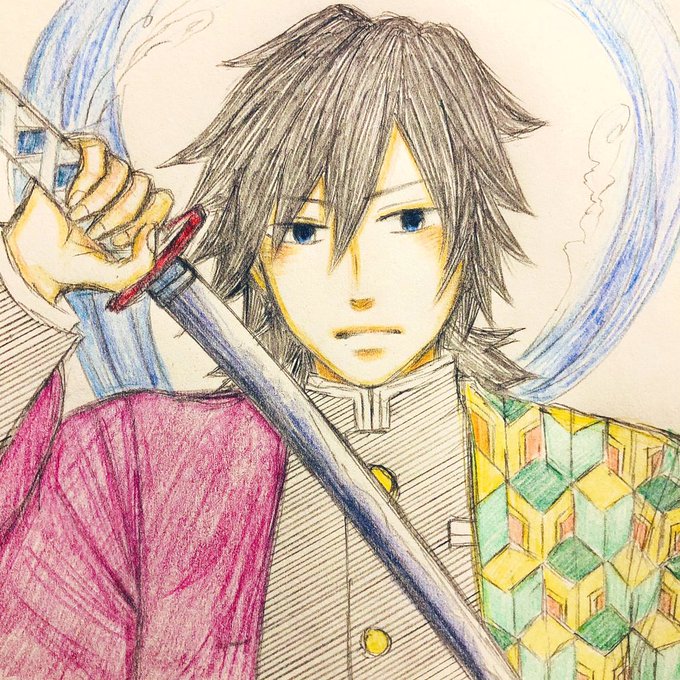 もぐさんがTwitterに投稿した冨岡義勇(鬼滅の刃)のイラスト。