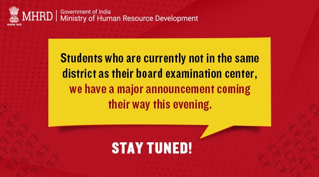 DrRPNishank's tweet photo. 📢Attention!
Students who are currently not in the same district as their board examination centre, we have a major announcement coming their way this evening.
Stay tuned! https://t.co/QtuDNsRiK0