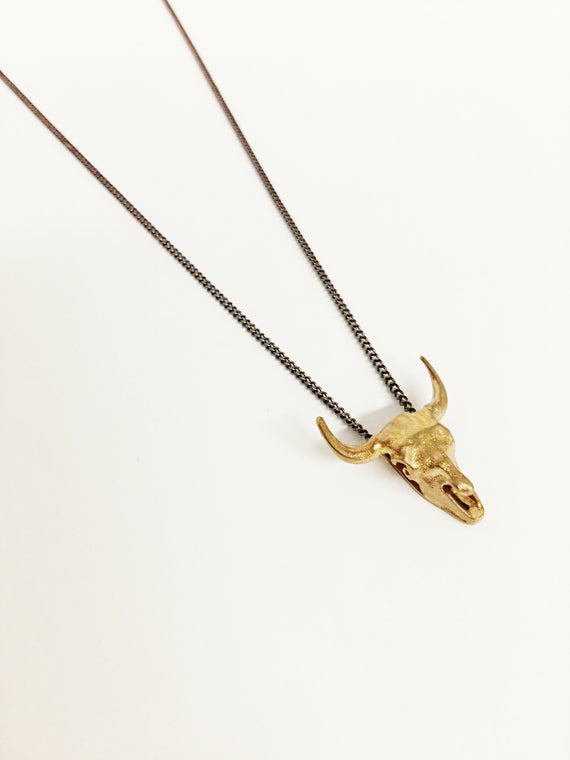Long Horned Cow Skull Necklace // Steer Skull Necklace // Southwestern Jewelry // Men's ... precious.ly/pin.php?id=564…