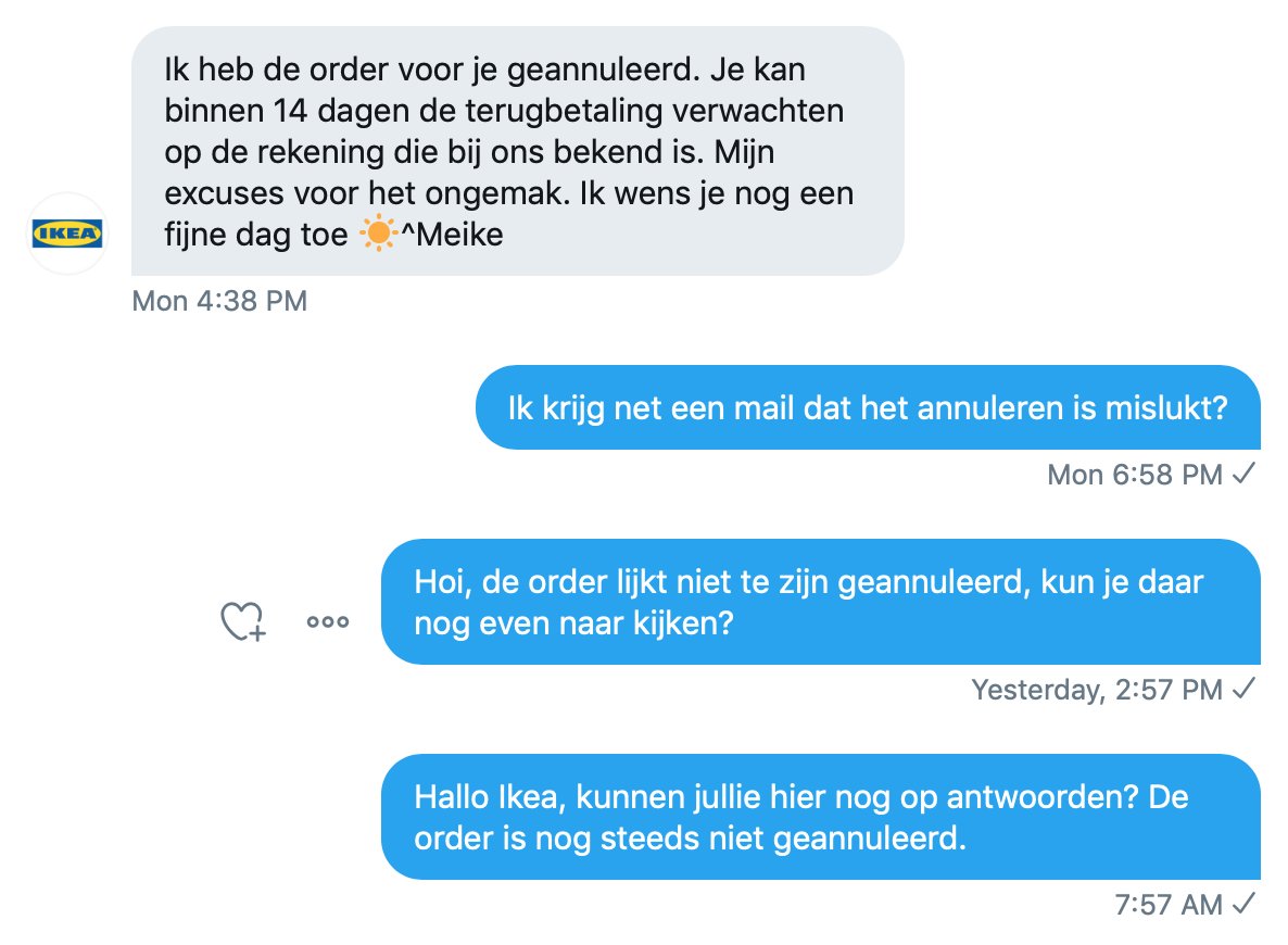 toeps 日本に帰りたい on twitter ikea oke ik annuleer je order mail het annuleren is mislukt dat was meike dus ik heb zelf niks geprobeerd online te annuleren ikea https t co vbcnulypjp