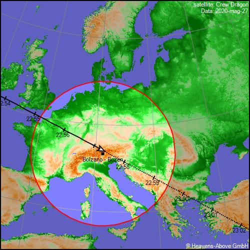 andreabettini's tweet photo. Stasera alle 22.57 la #CrewDragon passerà sopra le Alpi e sarà visibile per poco più di un minuto da quasi tutta l'Italia. Poi entrerà nel cono d'ombra della Terra. Dopo il lancio affacciatevi alla finestra
https://t.co/kF5C8LHVWA https://t.co/tIvBULcKr9