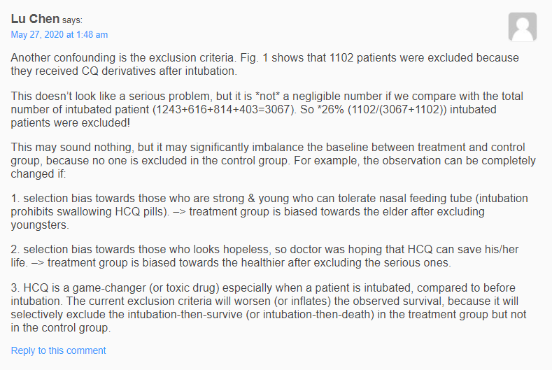I will give 24hr before I explode this thread. Possible bias has been found which can completely ruin the conclusion here.  https://statmodeling.stat.columbia.edu/2020/05/25/hydroxychloroquine-update/#comment-1345717
