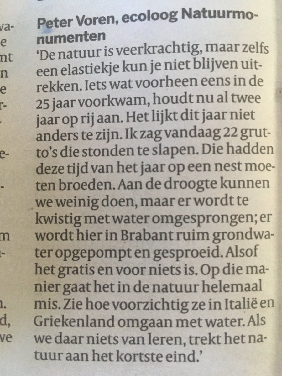 Peter Voorn, ecoloog @Natuurmonument in <a href="/volkskrant/">de Volkskrant</a> over #droogte we gaan nog steeds met water om alsof het gratis en voor niets is