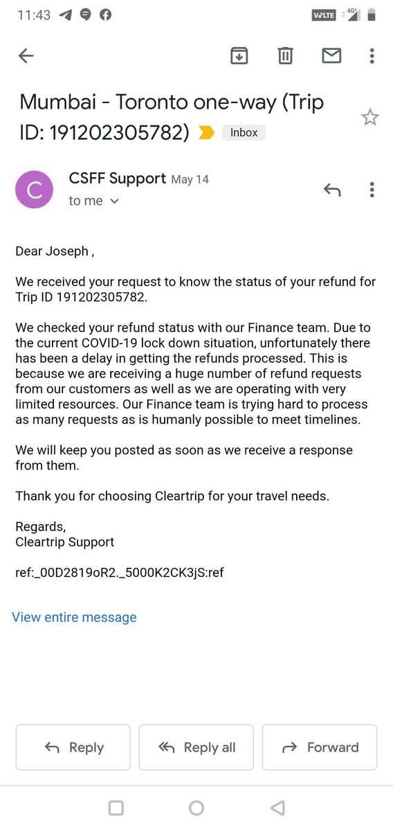 nel_rajan's tweet photo. @Cleartrip Pls find attached the same recorded mesage send my @Cleartrip from May14 to May27. If @Cleartrip is non responsive imagine our plight @DGCAIndia https://t.co/4pGrD2HRza