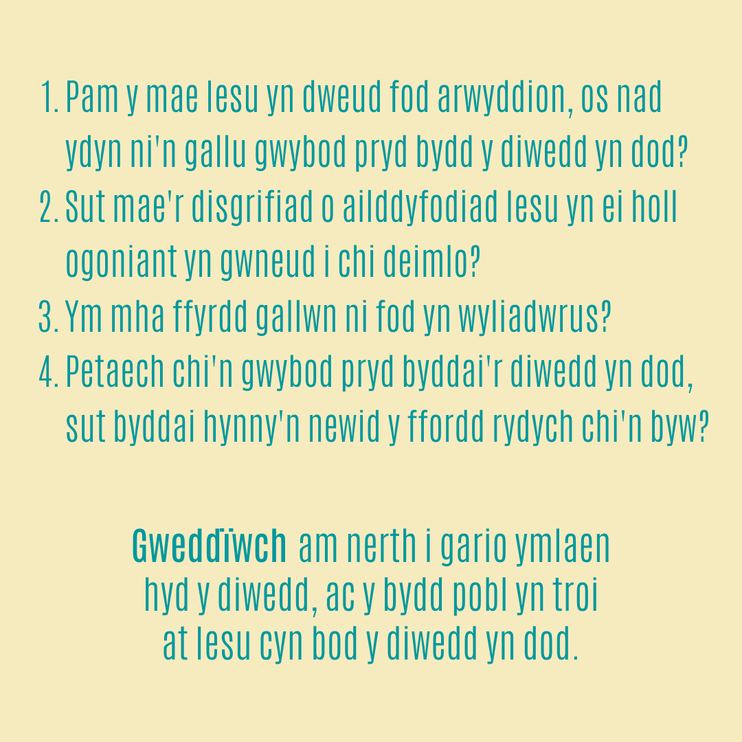 Gwneud Marc 46 – Diwedd Amser

Marc 13:24-37

llwybrau.org/gwneud-marc-46