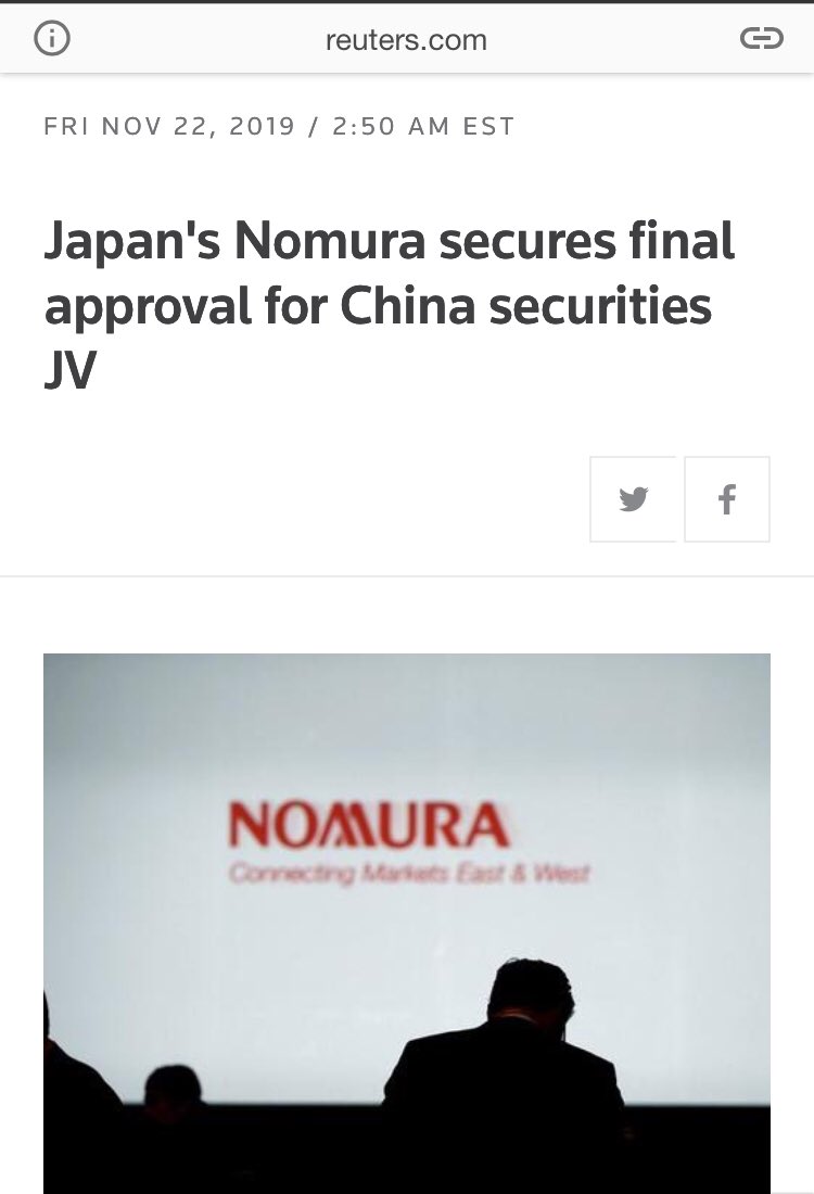 3/ The largest acquisition of the quarter was by “Nomura Securities” (foreign)Well well - Nomura ALSO just secured approval to launch Chinese Joint Ventures (Nov 2019) & kept advancing in Feb 2020 #QAnon #WWG1WGA