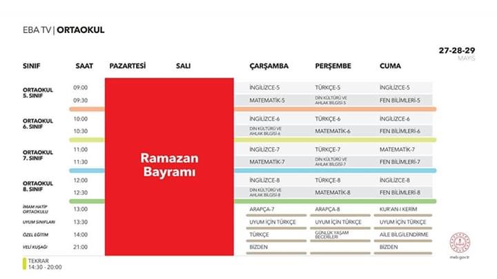 MarmarisMem's tweet photo. E🅱️🅰️ haftalık ders programı.
📆 27-28- 29 Mayıs 2020
@zuleyhaaldogan @MuglaMem @ziyaselcuk @tcmeb
#TRTEBATV #ebadersprogramı
⤵️ https://t.co/D0TXHAPFAe