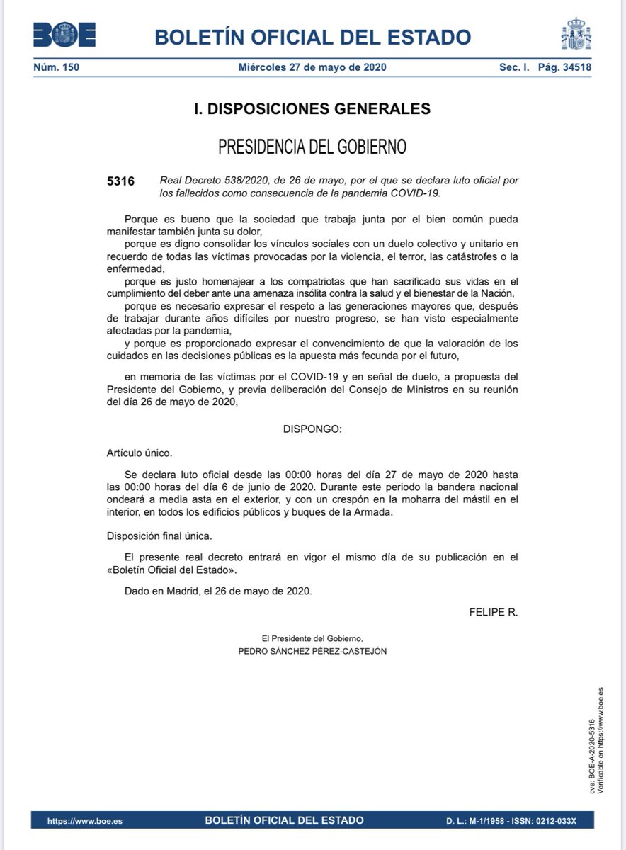 MasterEventsM's tweet image. 🔴Ja teniu al BOE el decret de dol oficial. És inèdit per la durada (10 dies) i pq dona instruccions tan per banderes exteriors com per interiors: amb crespó negre a la part alta del pal. 
💡Es concreta per evitar l’error recurrent de “punxar” les banderes #ProtocolOficial