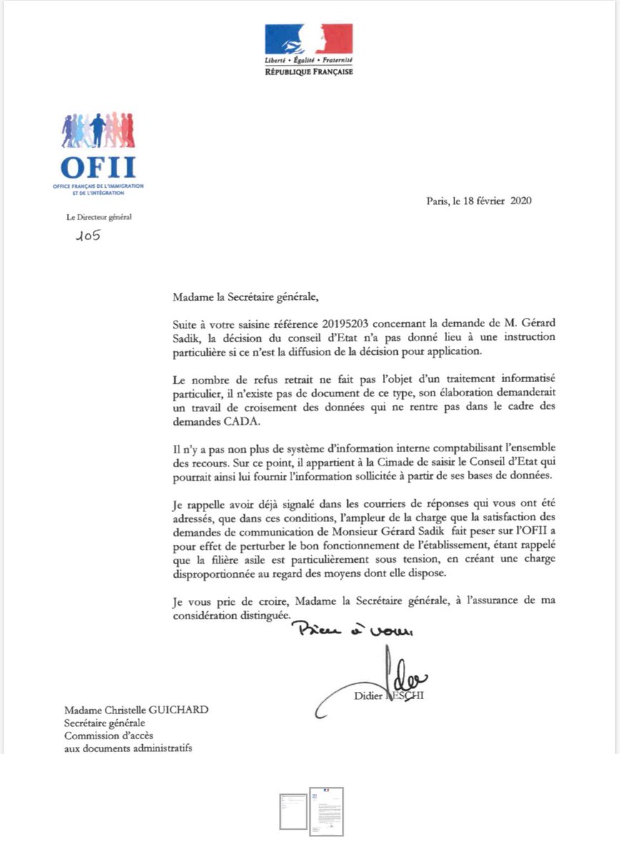 poltergeistdesc's tweet photo. Petit bonheur du matin. @OFII_France en réponse à la Cada indique que je perturbe le bon fonctionnement de l’établissement par des demandes répétées de documents administratifs ( jamais satisfaites avant saisine cada) https://t.co/gqjeTWs6Sq