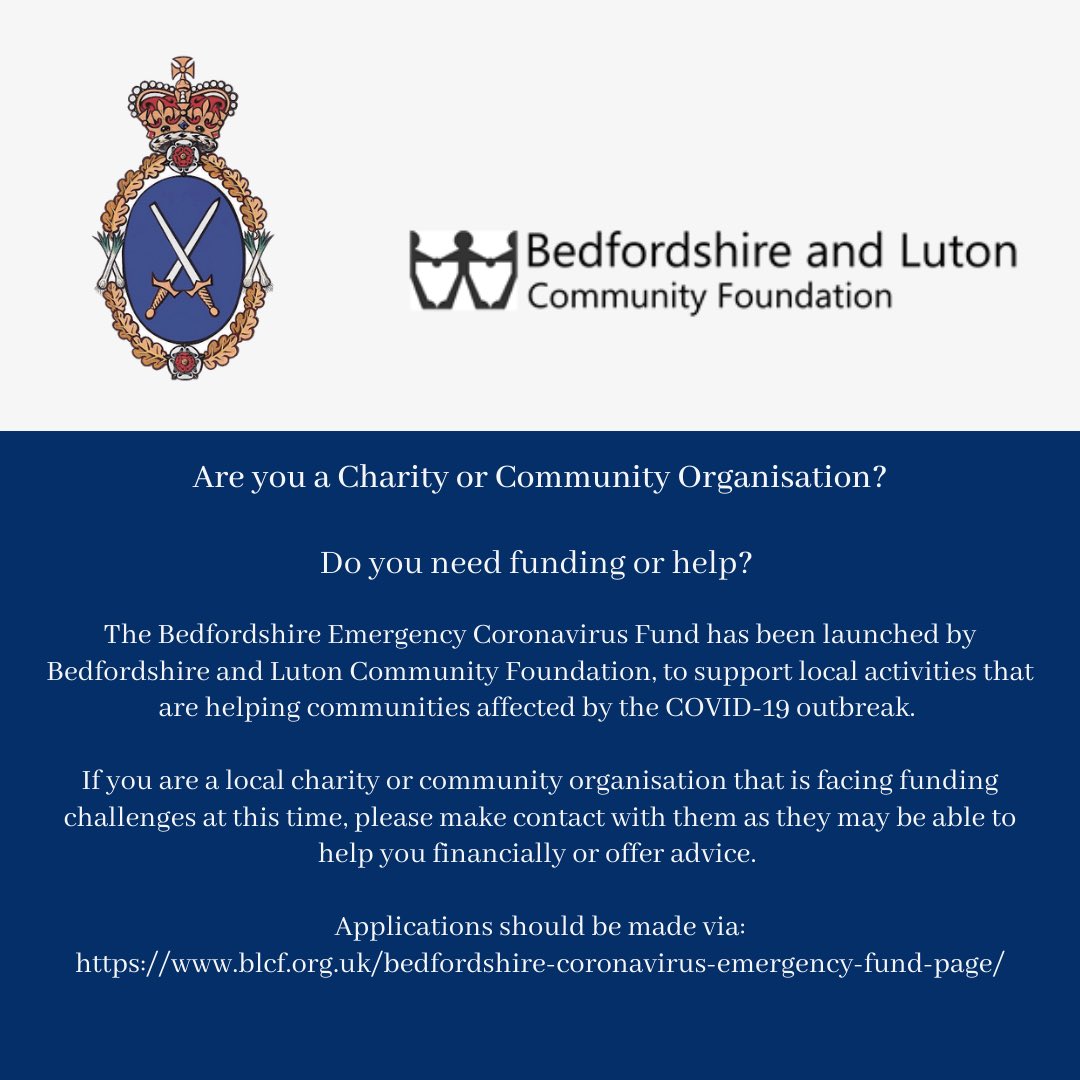 susanlousada's tweet image. Are you a Charity or Community Organisation in need of funding or help? Please use the below details to contact the @bedlutcf team for further information or blcf.org.uk/bedfordshire-c… to submit an application. #communitymatters #emergencyfund #Covid19UK #Bedfordshire #Luton