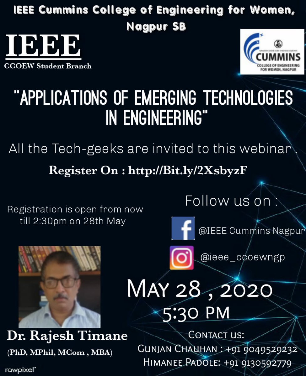 timane's tweet photo. 📣 Webinar: Please share with your engineering friends. Registration - https://t.co/TfRTi4VVdh

> Registered candidates shall be provided webinar link and attendees shall be awarded e-certificates.

> #emergingtechnologies #IoT #3dprinting #wearables #robotics #cloud #AI #AR #VR https://t.co/J2ibD5J0ww
