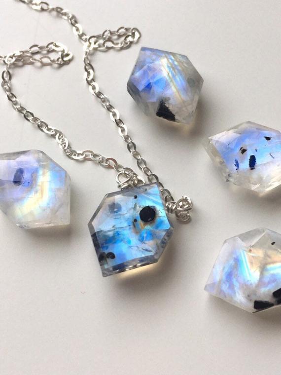 Rainbow Moonstone Necklace Sterling Silver - Moonstone Jewelry - Raw Crystal Healing ... precious.ly/pin.php?id=564…