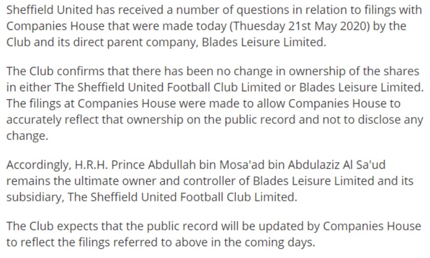 The club addressed questions about this with a bizarre, barely comprehensible statement which seemed to simultaneously claim that all filings were accurate, but also that they would also be updated shortly.