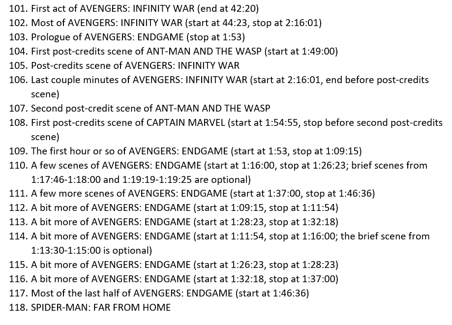 ...And then all the 2014 time heist scenes.So here, after a brief skimming through Endgame, is a final screencap, expanding on the triple-digit items. Happy skipping!