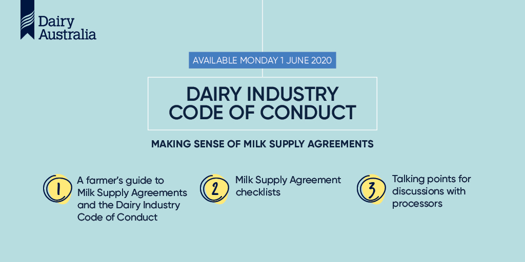 On 1 June, we will be launching new resources to help dairy farmers negotiating or renegotiating Milk Supply Agreements (MSAs), which must comply with the Dairy Industry Code of Conduct.