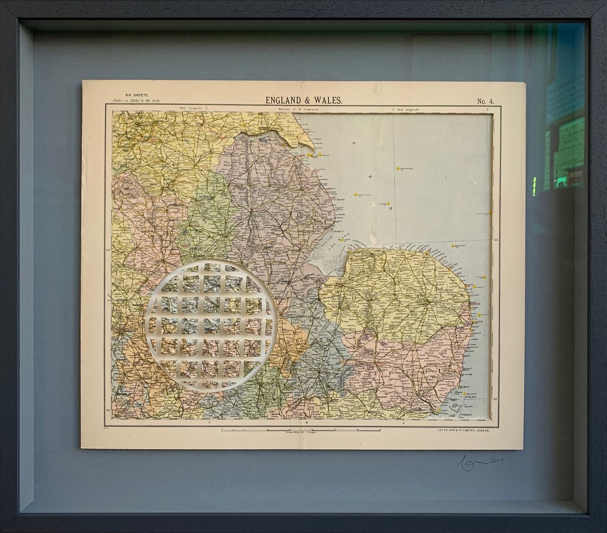 LastSupperArt's tweet photo. ONLINE SILENT AUCTION 

Bidding begins now and ends on SUNDAY, 31st May 

'Inland and whales...should I?'  2019, map + stainless steel entomology pins on board, 50 x 58 cm framed. Artist: Andrew M. Wenrick

Estimate: £ 1200.00

Starting Bid:  £ 675.00

https://t.co/26psnlb8Ua https://t.co/USjqfTjoKv
