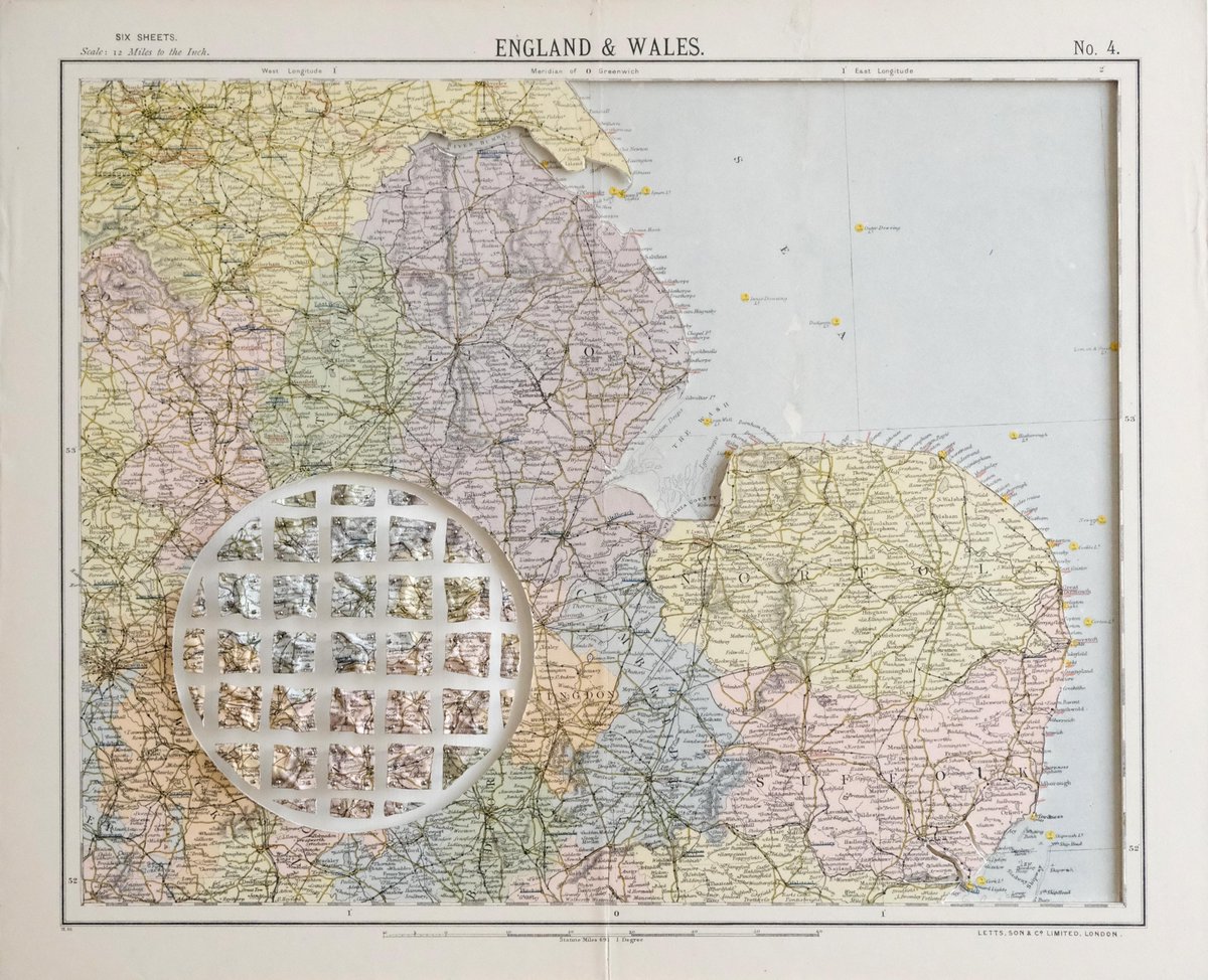 LastSupperArt's tweet photo. ONLINE SILENT AUCTION 

Bidding begins now and ends on SUNDAY, 31st May 

'Inland and whales...should I?'  2019, map + stainless steel entomology pins on board, 50 x 58 cm framed. Artist: Andrew M. Wenrick

Estimate: £ 1200.00

Starting Bid:  £ 675.00

https://t.co/26psnlb8Ua https://t.co/USjqfTjoKv