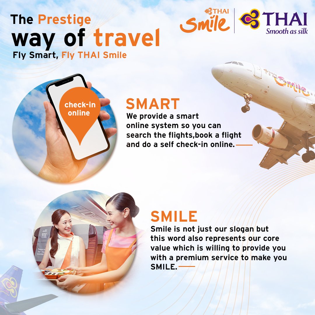THAISmileIndia's tweet photo. THAI Smile always ensures that our passengers will receive the best experience when flying with us. WE provides the exceptional service along with the smartest technology which will make your feel hassle-free from booking till flying.

#SeeWESoon #TillWEMeetAgain #THAISmile https://t.co/1CBrn8kTaR