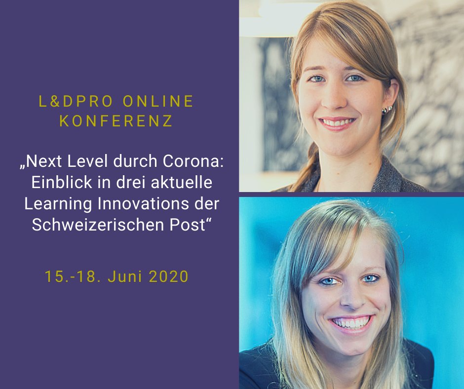 LnDproExpo's tweet photo. Das erwartet Sie auf der #LnDpro #OnlineKonferenz im Juni: Nadia Eggmann/Denise Nyffenegger mit der Keynote „Next Level durch Corona: Einblick in drei aktuelle Learning Innovations der Schweizerischen Post“. Jetzt kostenlos registrieren: https://t.co/DZrv5dwuBi.   @postschweiz https://t.co/ziwVMvCCLv