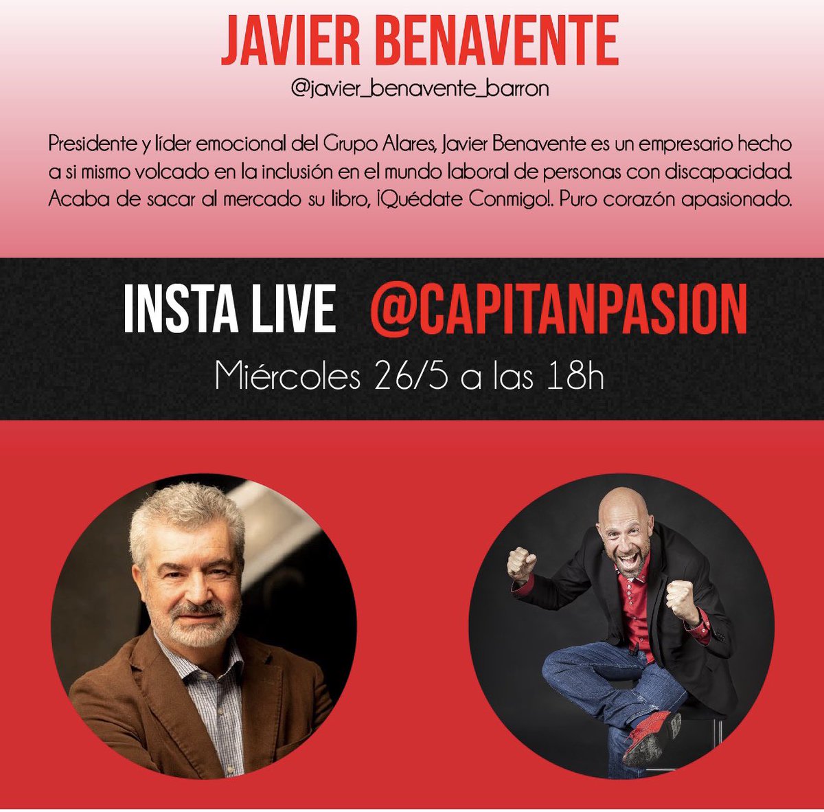 CapitanPasion's tweet photo. Sus orígenes tienen bastantes paralelismos con los míos. @J_Benavente ha liderado toda su vida basándose en la convicción y no en la imposición. Preside la fundación @Alares.Esta tarde charlaremos sobre liderazgo emocional. https://t.co/y1hsDxl2lV