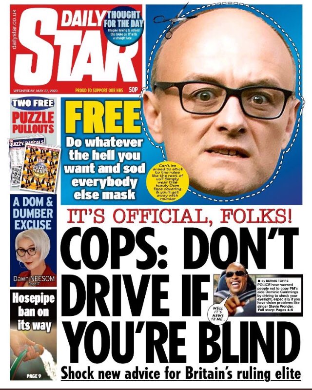 Will today’s <a href="/dailystar/">Daily Star</a> go down as one of the great tabloid front pages? Funny yet razor sharp. 😂😂#cummnings #r4today
