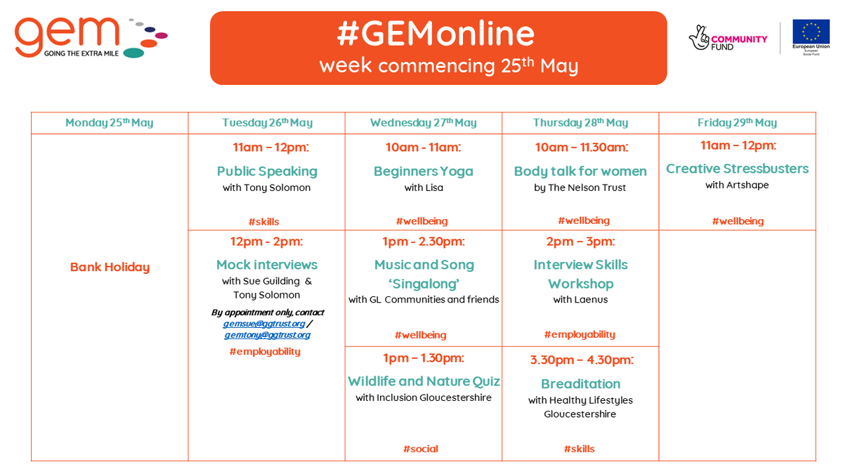 GEM_glos's tweet photo. We've still got loads of activities for you take part in this week including our yoga session at 10am &amp; our Wildlife Quiz at 1pm with @InclusionGlos 

Click here for #yoga
https://t.co/kUG5dKHRDp

Click here for our #quiz
https://t.co/LrtsLfUwcF

#GEMonline #wellbeingwednesday https://t.co/lXUQxTRGIX