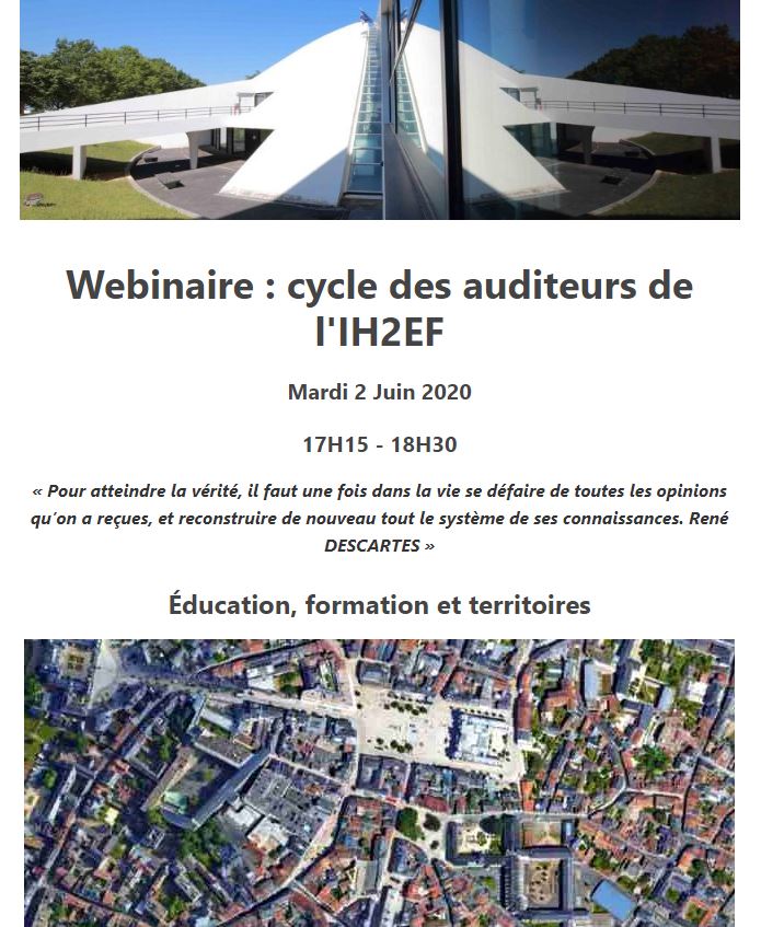 Cadre dirigeant du public ou du privé ? Adoptez un point de vue unique sur le lien #éducation #formation #territoires avec le #cycleIh2ef 2020-2021.
Webinaire public de présentation du cycle le 2 juin à 17h15 ➡ app.livestorm.co/ih2ef-1/webina… 
+ d'infos : ih2ef.education.fr/fr/cycle-des-a…