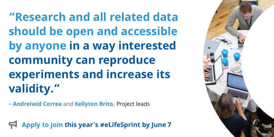 eLifeInnovation's tweet photo. Are you passionate about #opendata? 📈
Skilled in #webdevelopment or #UX? 🌟

Join @andreiwid &amp; @kellytonbrito at the #eLifeSprint, Sep 2–3, online.

👉Find out more and apply by Jun 7: https://t.co/pLVe9DVgMT https://t.co/DrpINhhpDL