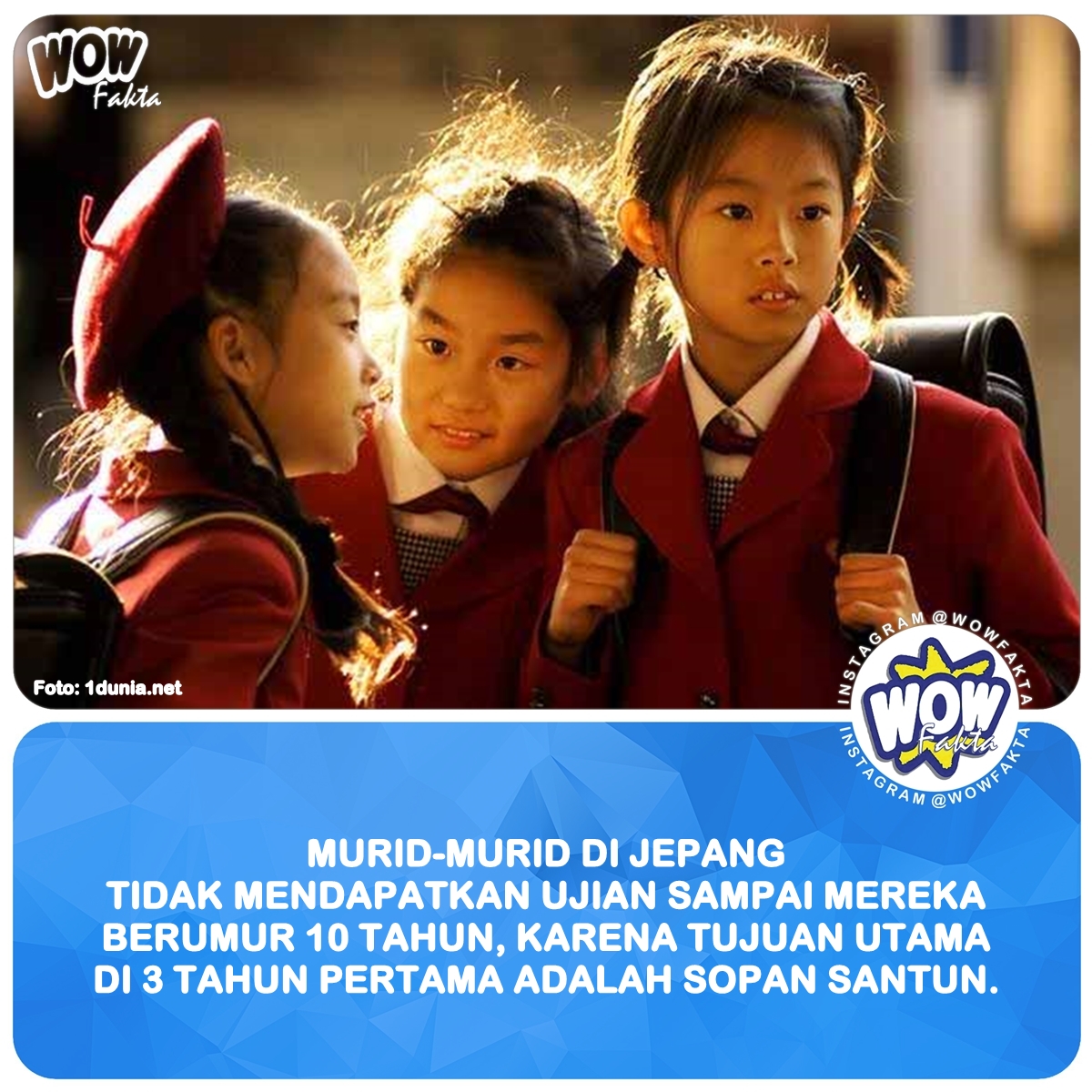 kontenwow's tweet photo. Murid-murid di #Jepang tidak mendapatkan ujian sampai mereka berumur 10 tahun, Karena tujuan utama di 3 tahun pertama adalah #sopansantun. https://t.co/RRfcqXfV8d