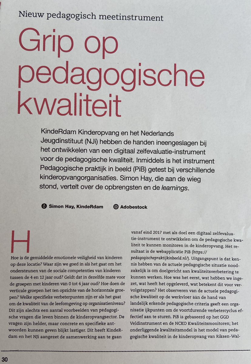 In #ManagementKinderopvang mei een artikel over zelfevaluatie-instrument ‘Pedagogische praktijk in Beeld’ #PiB; de eerste indrukken van gebruikers! Vanaf heden kan de gebruikersgroep #PiB worden uitgebreid, zie voor meer info: pedagogischepraktijkinbeeld.nl/voorbereiden