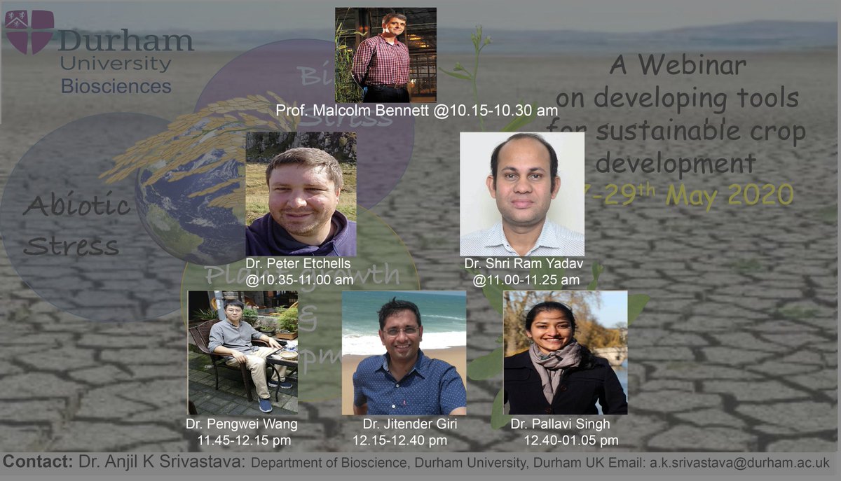 modifications_t's tweet image. Don&apos;t forget to join the webinar in less than an hour to hear from Prof. Malcolm Bennett, FRS and 
@peter_etchells
 
@sryiitr
 
@jitende00944955
 @ pengweiwang @ pallavisingh  
@JXBot
 
@DurBiol
 
@sadanandomlab
 
@durham_uni
 
@DUAgrifood
 
Please contact the organiser now..