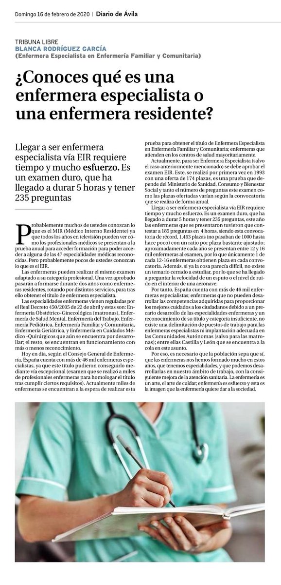 Hagamos saber a la población qué es una enfermera especialista. #reconocimientoEIR <a href="/sanidadgob/">Ministerio de Sanidad</a>