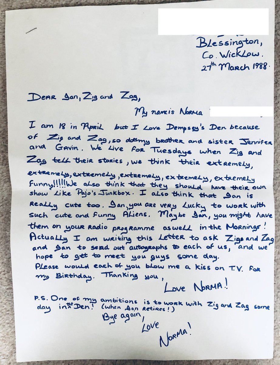 DoubleZCreative's tweet image. #POBox2222 Norma was a regular #DempseysDen viewer in 1988 aged 18! And still drew us a picture! 😊