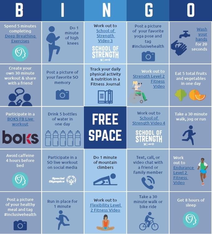 #WellnessWednesday: It’s Wednesday &amp; time for another game of Bingo! This week’s Staying Fit at Home Bingo board highlights tips for keeping a Strong Mind. Download your card here: ow.ly/WUkb50zNIST #InclusiveHealth