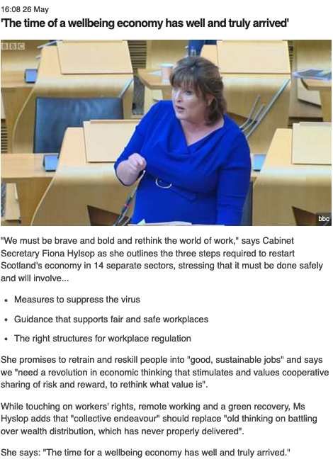 KTrebeck's tweet photo. Great to see @FionaHyslop declaring "time of a #wellbeingeconomy has well &amp; truly arrived...[And] old thinking over wealth distribution has never properly delivered". Yep, time for econ system change inc #predistribution. @WEAll_Alliance @weallscotland &amp; our members here to help https://t.co/RWLGmminZ6