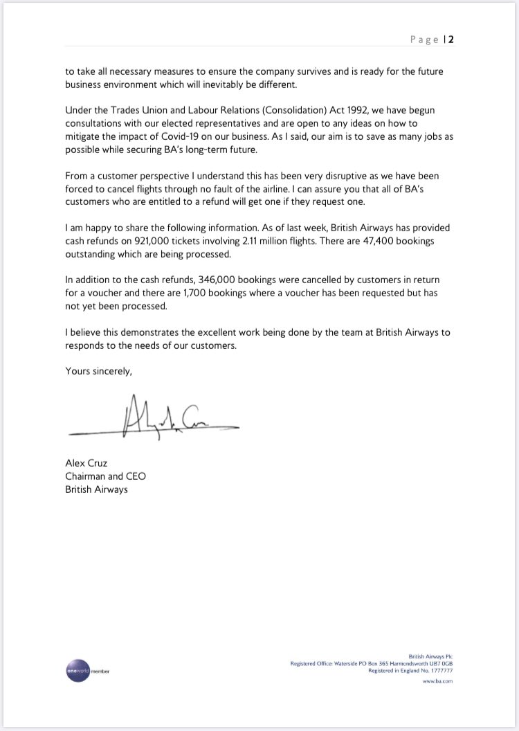 KateOsborneMP's tweet photo. Below is the response that I have received to my letter to CEO of @British_Airways re. redundancy of 12,000 BA workers. To restructure an entire workforce in the middle of a pandemic is morally wrong when a system in place for businesses to retain workers. https://t.co/amz0CTKojc