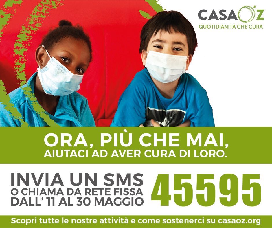 AstraTorino's tweet photo. Dall’11 al 30 maggio
sostieni CasaOz al 45595
con una donazione
del valore di 2, 5 e 10 euro

#OraPiuCheMai

Per i bambini malati e disabili è sempre emergenza e “ora, più che mai”,  la loro vita è stata ulteriormente sconvolta dall’emergenza Covid-19. https://t.co/Qf5uA0A1UG