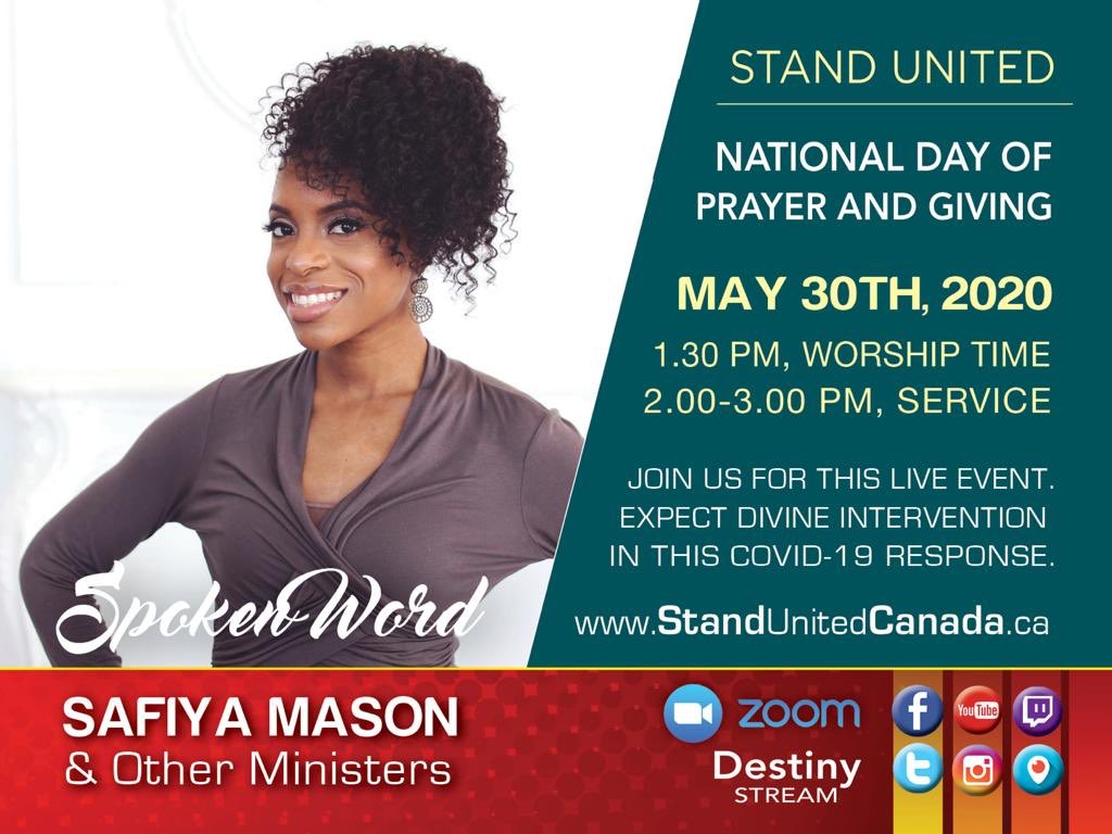 Don’t Miss This!! Spoken Word artist <a href="/21Safiya21/">Safiya</a> joins Stand United Canada’s National Day of Prayer and Giving!!