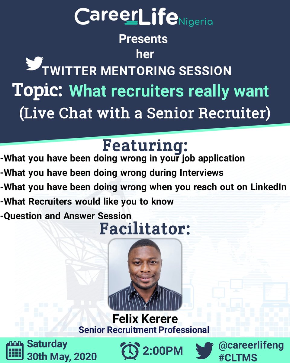 careerlifeglobe's tweet photo. Countdown: 3Days to Go πππ€Έπ
The online Session that teaches you what Recruiters Want to position you for better job offers
From the mouth of an experienced Recruiter ππ
Tell your friends and don't miss it
Happening thisSaturday by 2pm
Follow @careerlifeng ASAP
#CLTMS https://t.co/6mTy2DRLNE