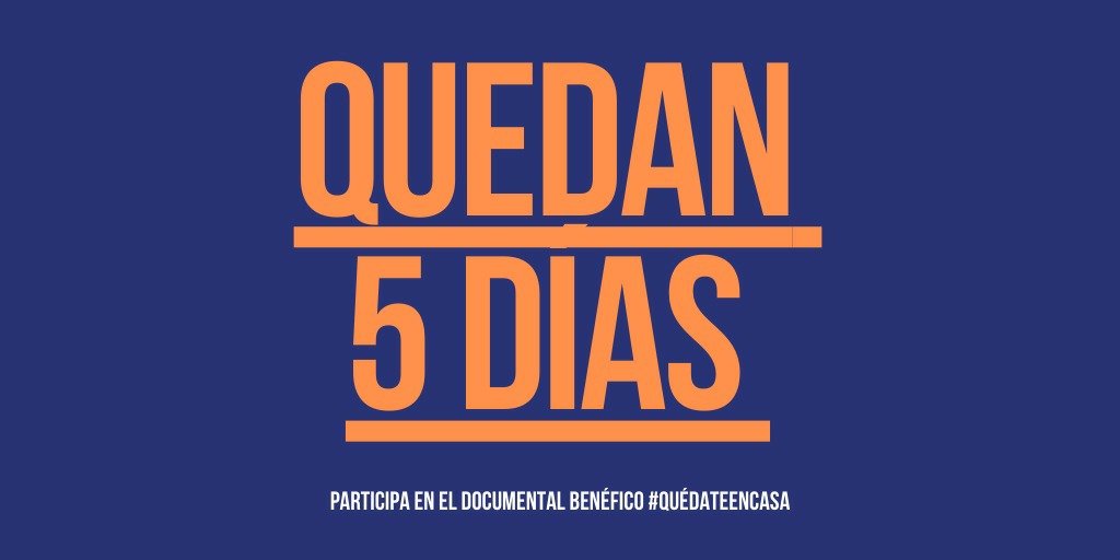 ¡Quedan 5 días! 

Esta semana terminamos el proceso de recepción de vídeos, así que si tenéis alguno por ahí que creáis que puede servir o si os apetece grabar algo estos últimos días... ¡aprovechad! 

#Covid_19