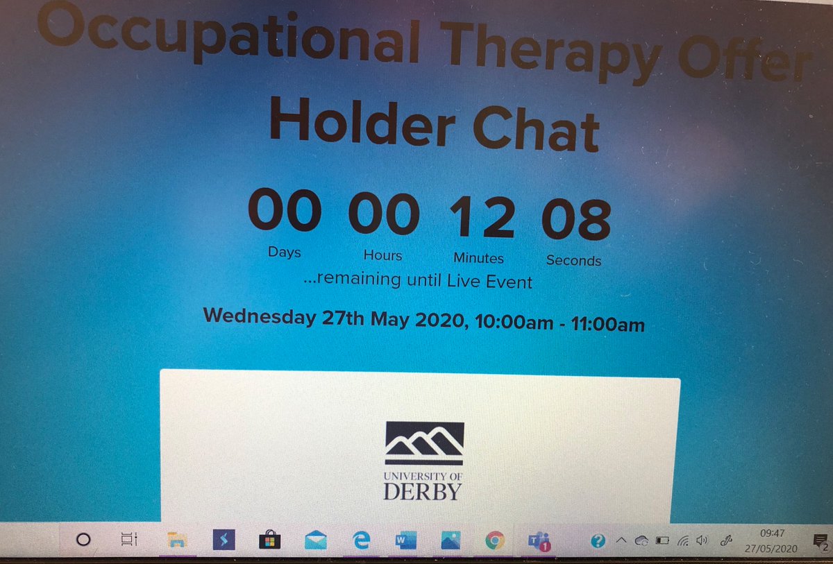 Time for the @DerbyOT virtual open day - can't wait to speak with everyone 🥰. @derbyunistudent @DerbyUni