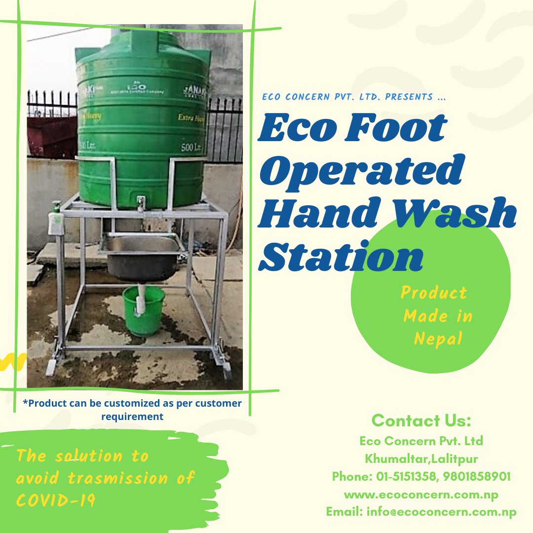 Eco_Concern's tweet photo. Washing hands frequently can prevent spread of the #Covid19 virus but hand washing arrangement present at working places  itself are a potential threat for virus transmission. To combat this crisis, we have developed ECO FOOT-OPERATED HAND WASH  STATION. https://t.co/tXo1dube2E