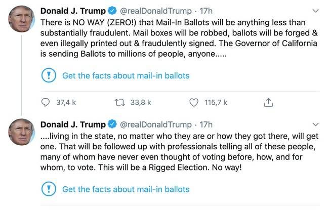 ChanPerco's tweet photo. #Twitter signale un tweet de Donald Trump comme trompeur, une première.
Ils s'affichent la mention « Obtenez les faits sur le vote par correspondance », qui renvoie à un résumé des faits et à des articles publiés dans la presse pour rétablir la vérité https://t.co/cadLFu0lBe https://t.co/HFCI8LCewb